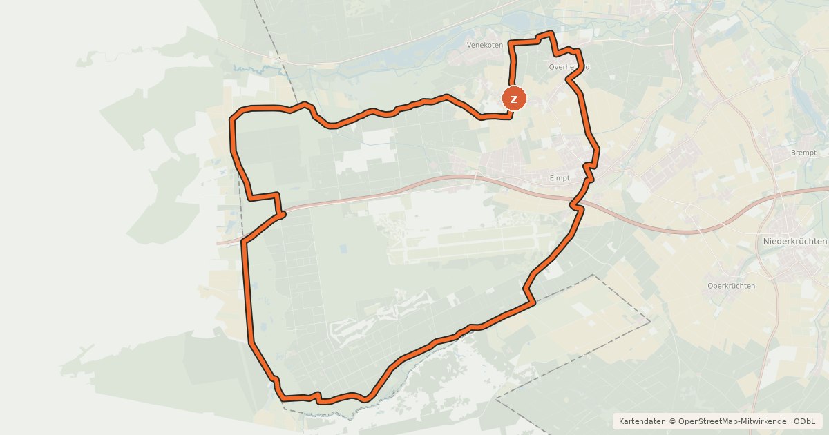 Kartenübersicht der Radroute Radrundwanderweg Niederkrüchten