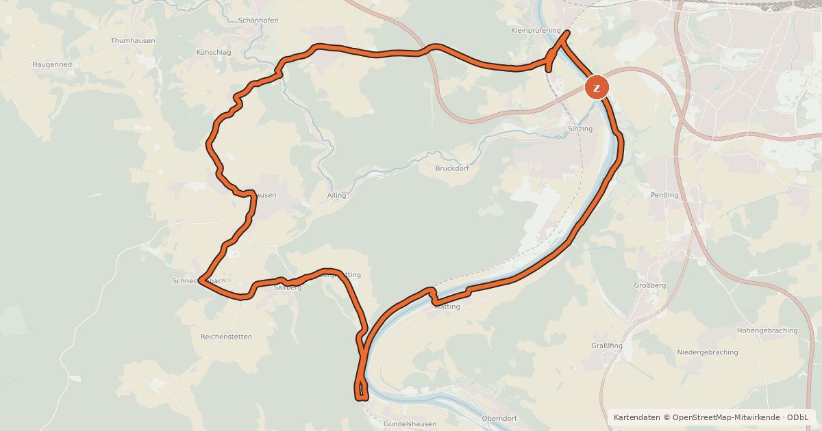 Kartenübersicht der Radroute Radrundwanderweg R8 Landkreis Regensburg