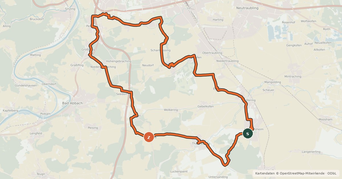Kartenübersicht der Radroute Radrundwanderweg R9 Landkreis Regensburg
