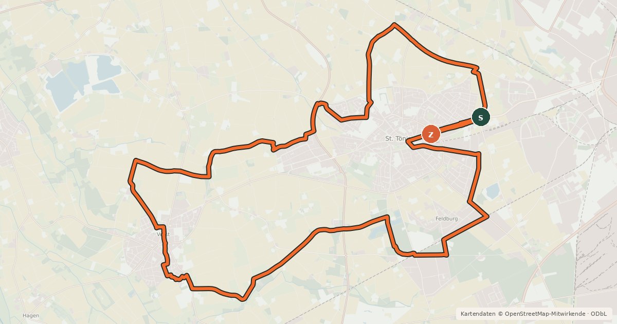 Kartenübersicht der Radroute Radrundwanderweg Tönisvorst