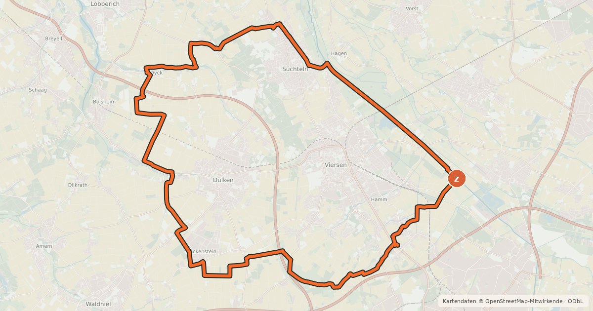 Kartenübersicht der Radroute Radrundwanderweg Viersen