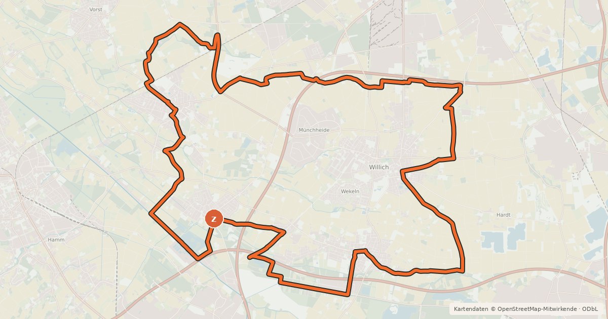 Kartenübersicht der Radroute Radrundwanderweg Willich