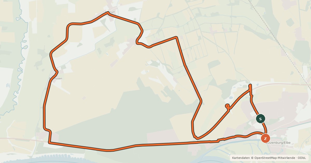 Kartenübersicht der Radroute Radrundweg 1 Boizenburg-Nostorf