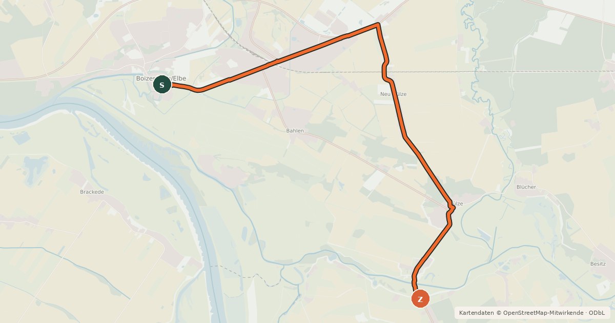 Kartenübersicht der Radroute Radrundweg 2 Boizenburg-Teldau