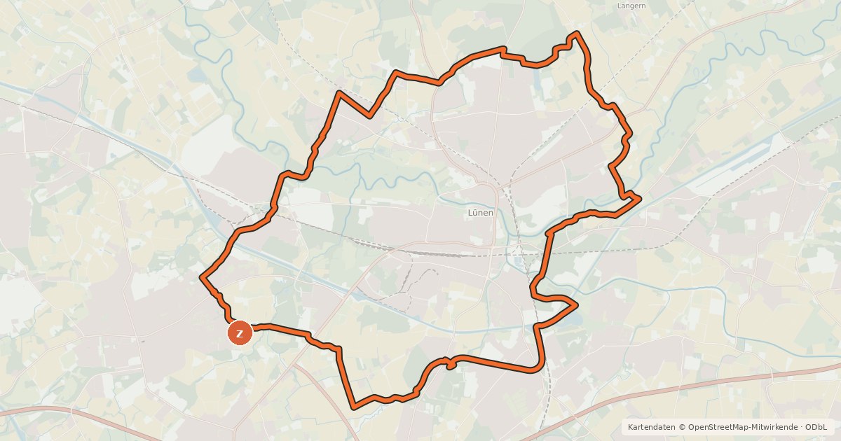 Kartenübersicht der Radroute Radrundweg A7 - Lünen
