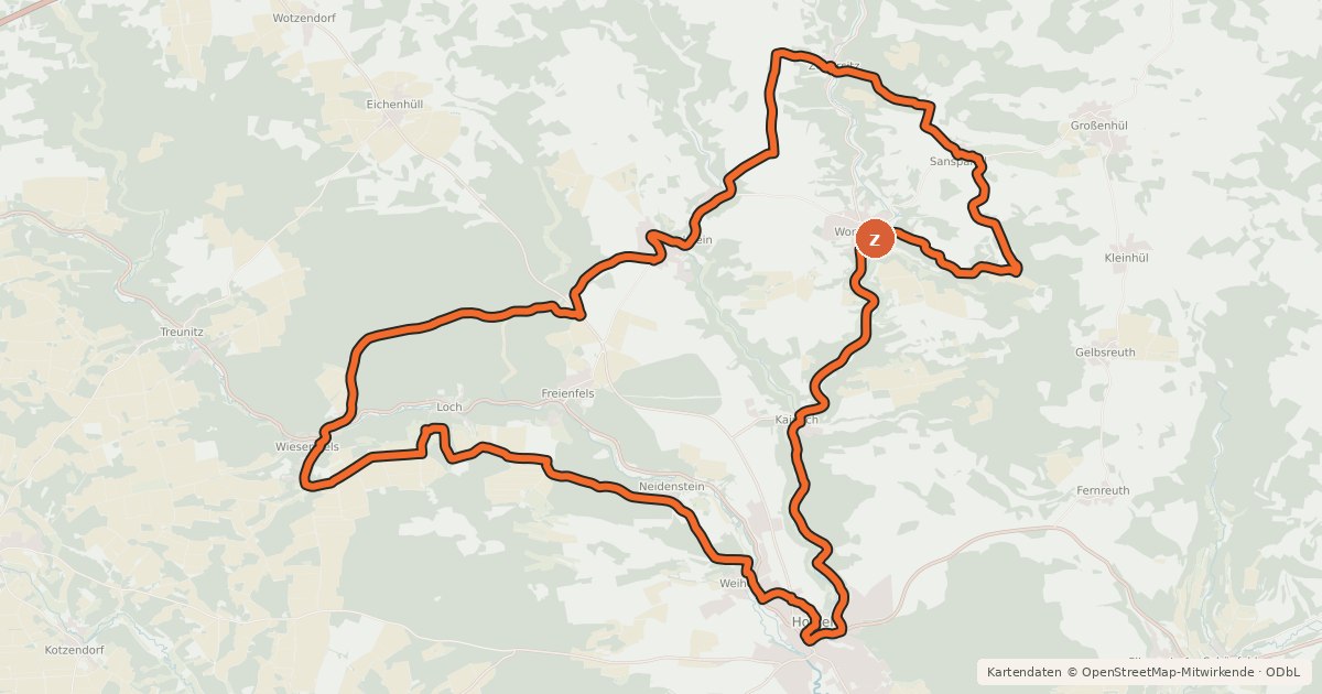 Kartenübersicht der Radroute Radrundweg Bayreuth BT 1