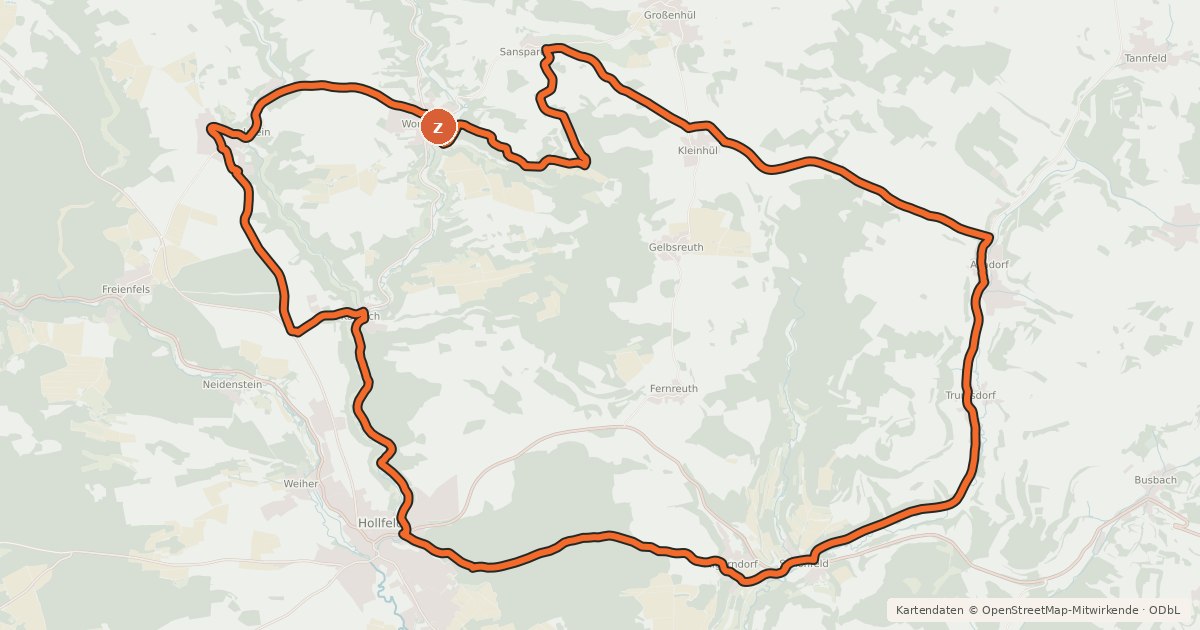 Kartenübersicht der Radroute Radrundweg Bayreuth BT 2