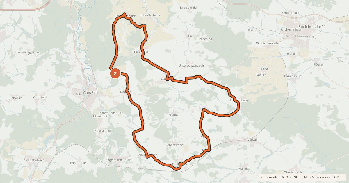 Kartenübersicht der Radroute Radrundweg Bayreuth BT 22
