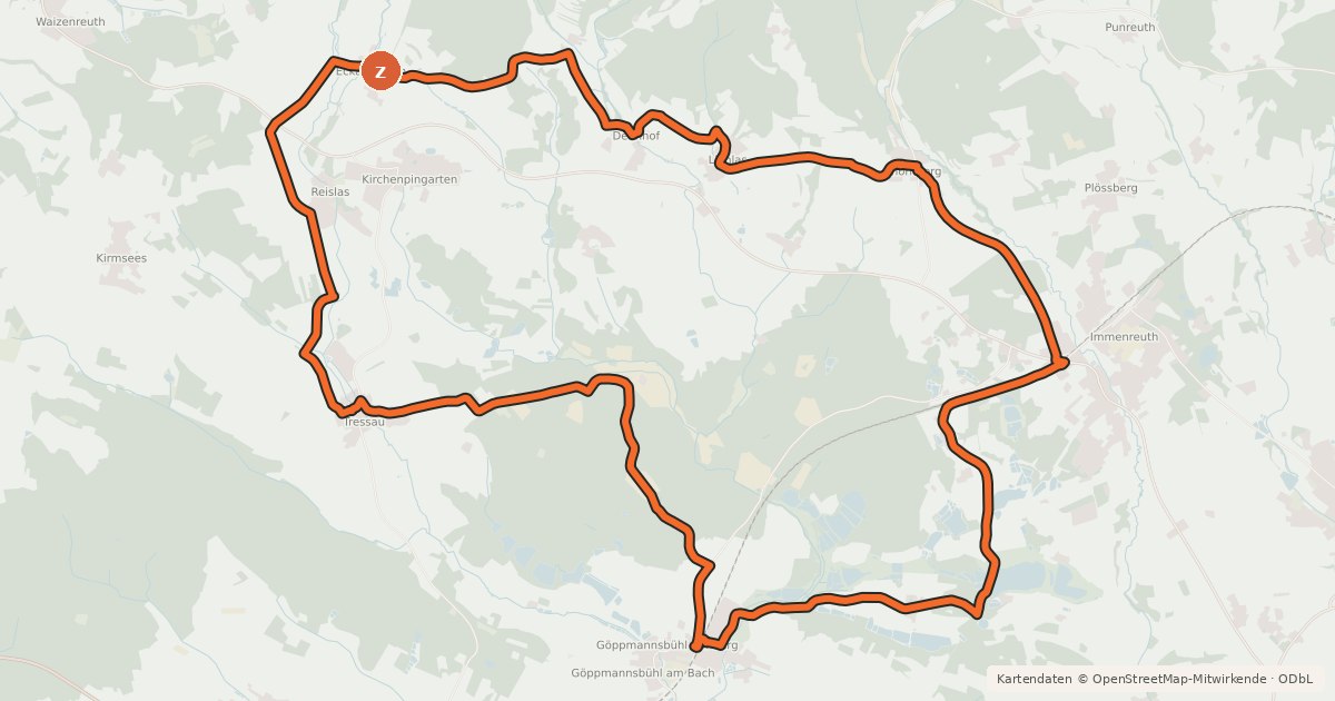 Kartenübersicht der Radroute Radrundweg Bayreuth BT 26