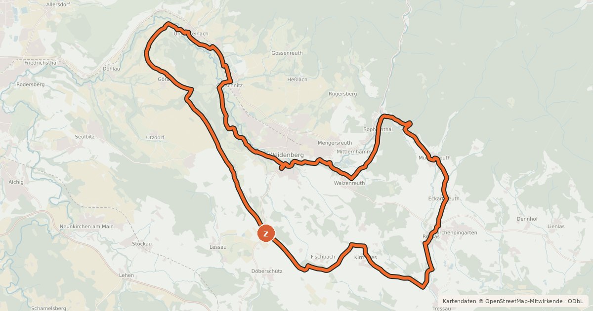 Kartenübersicht der Radroute Radrundweg Bayreuth BT 27