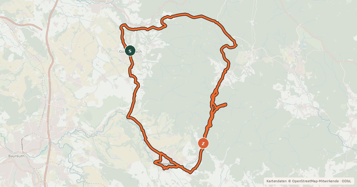 Kartenübersicht der Radroute Radrundweg Bayreuth BT 30