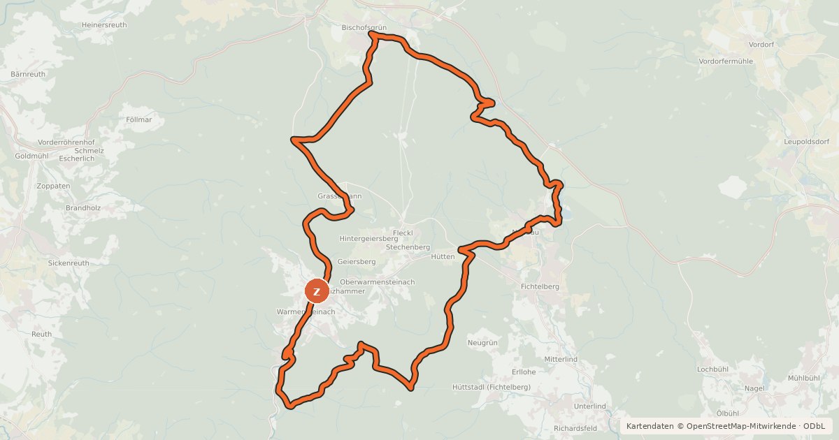 Kartenübersicht der Radroute Radrundweg Bayreuth BT 31