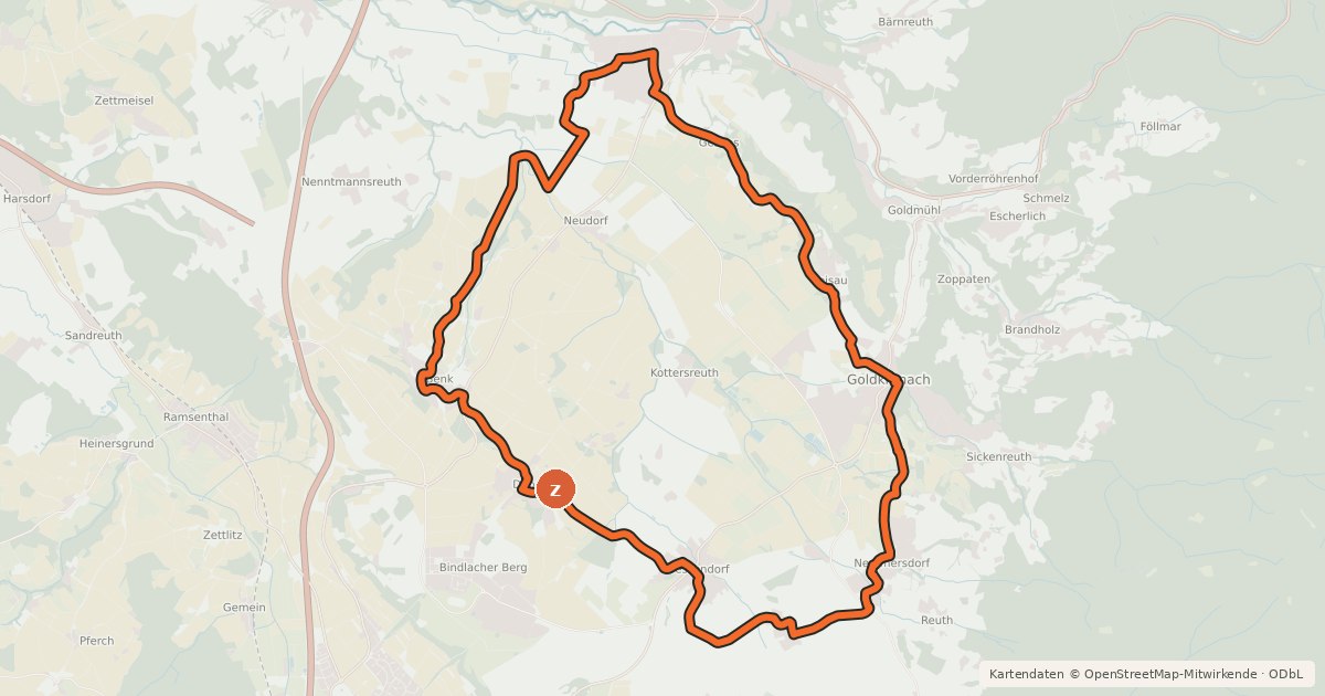 Kartenübersicht der Radroute Radrundweg Bayreuth BT 32