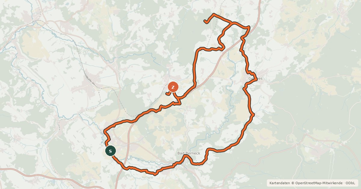 Kartenübersicht der Radroute Radrundweg Bayreuth BT 36