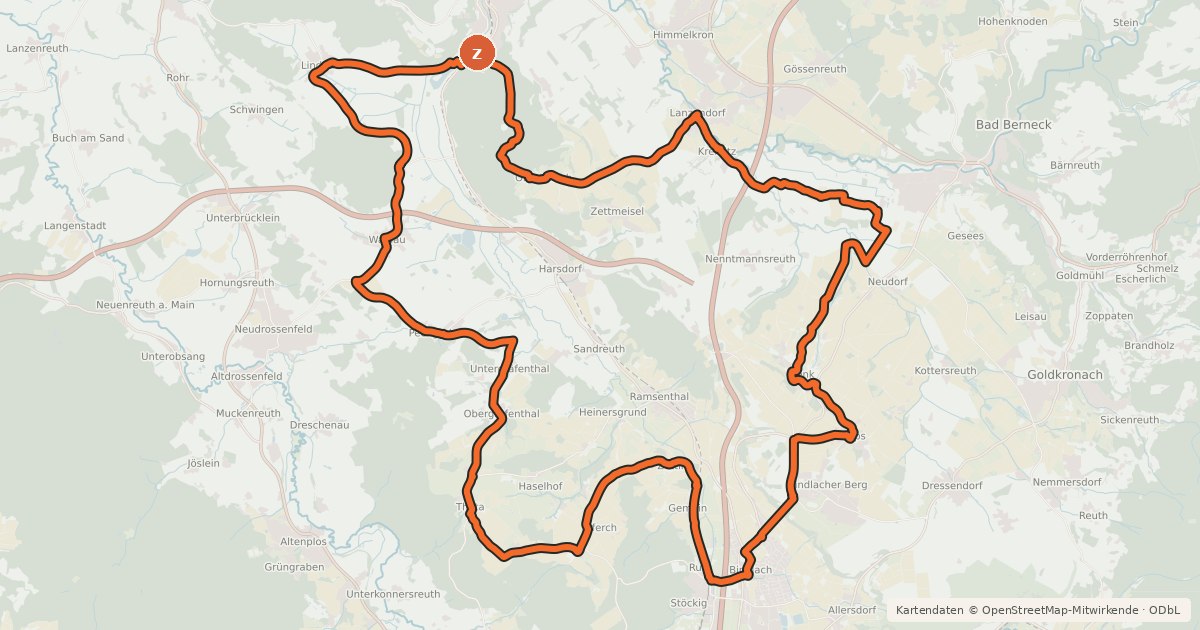 Kartenübersicht der Radroute Radrundweg Bayreuth BT 37