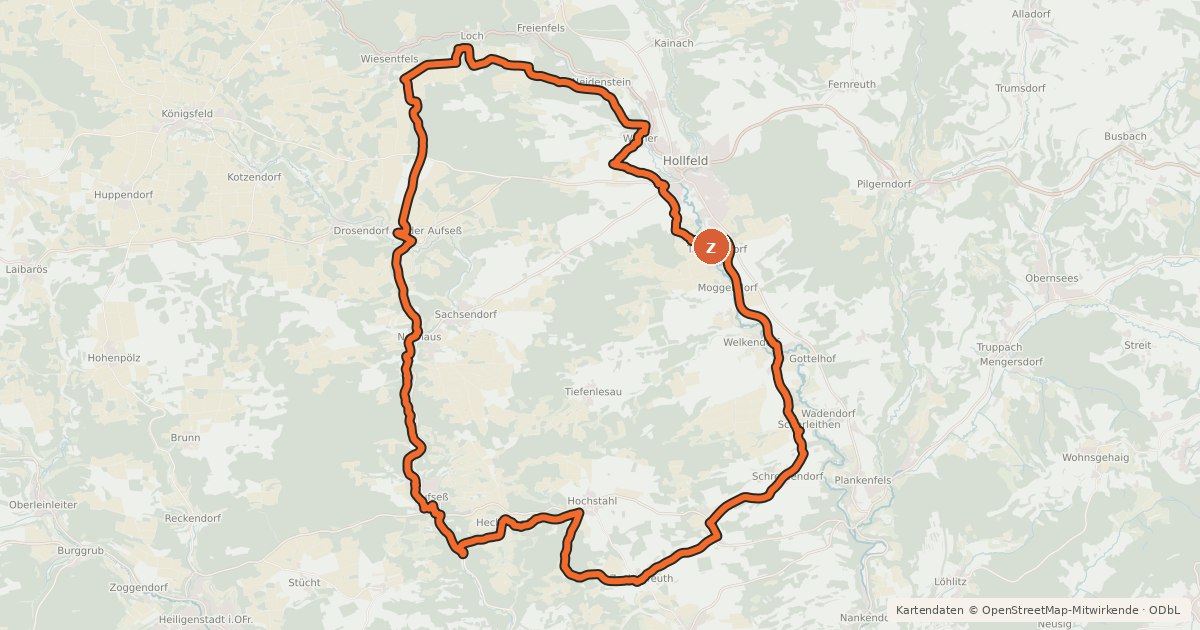Kartenübersicht der Radroute Radrundweg Bayreuth BT 4
