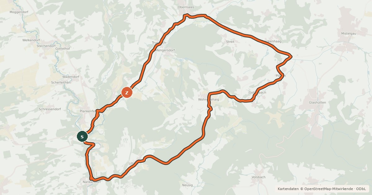 Kartenübersicht der Radroute Radrundweg Bayreuth BT 5