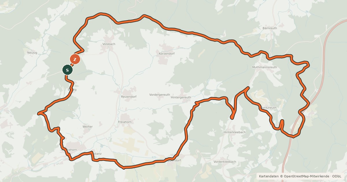 Kartenübersicht der Radroute Radrundweg Bayreuth BT10