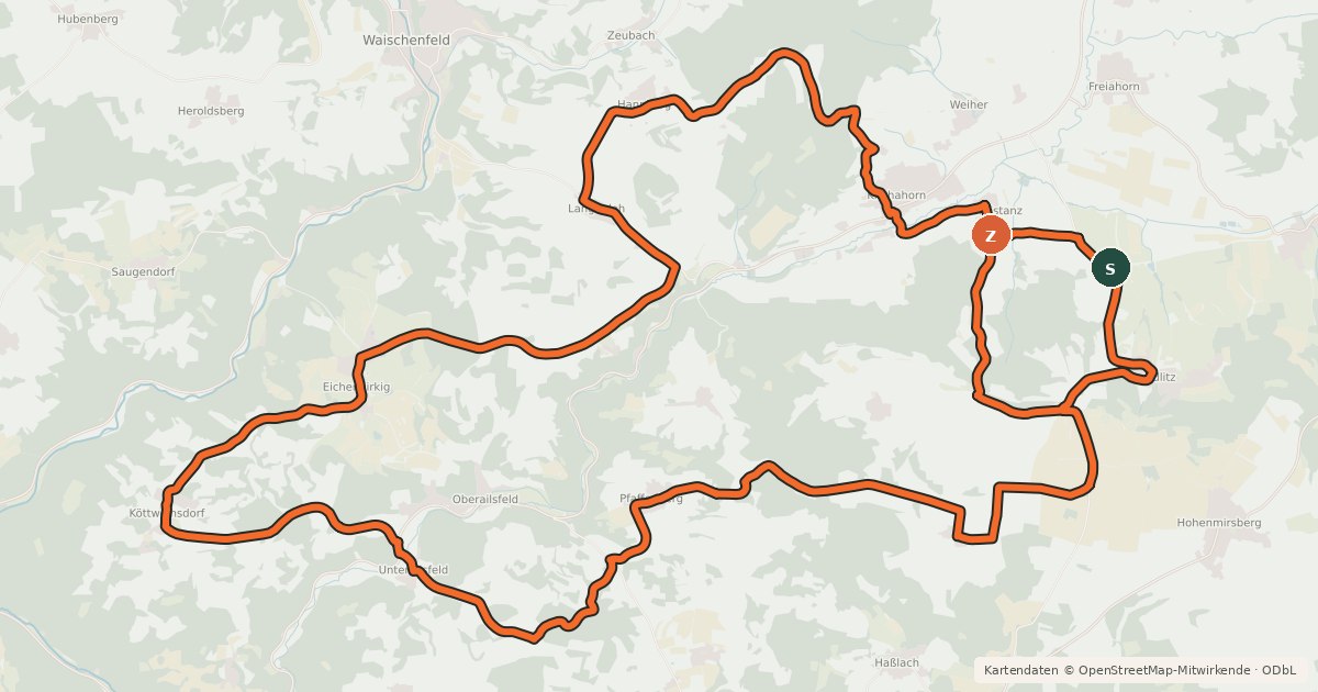 Kartenübersicht der Radroute Radrundweg Bayreuth BT12