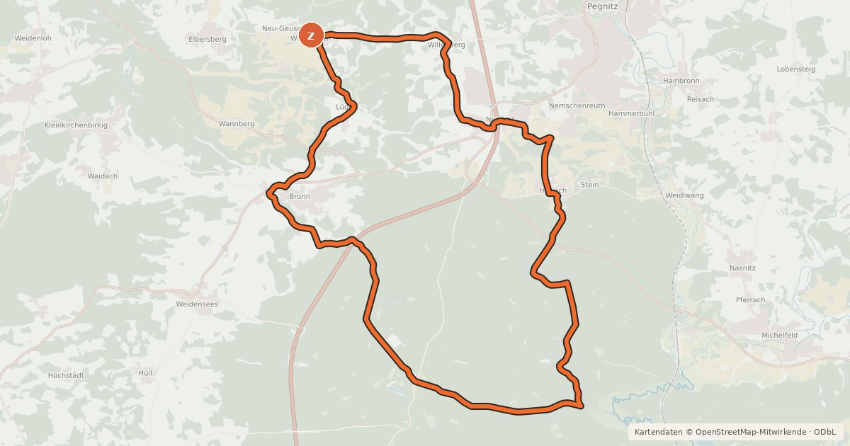 Kartenübersicht der Radroute Radrundweg Bayreuth BT18