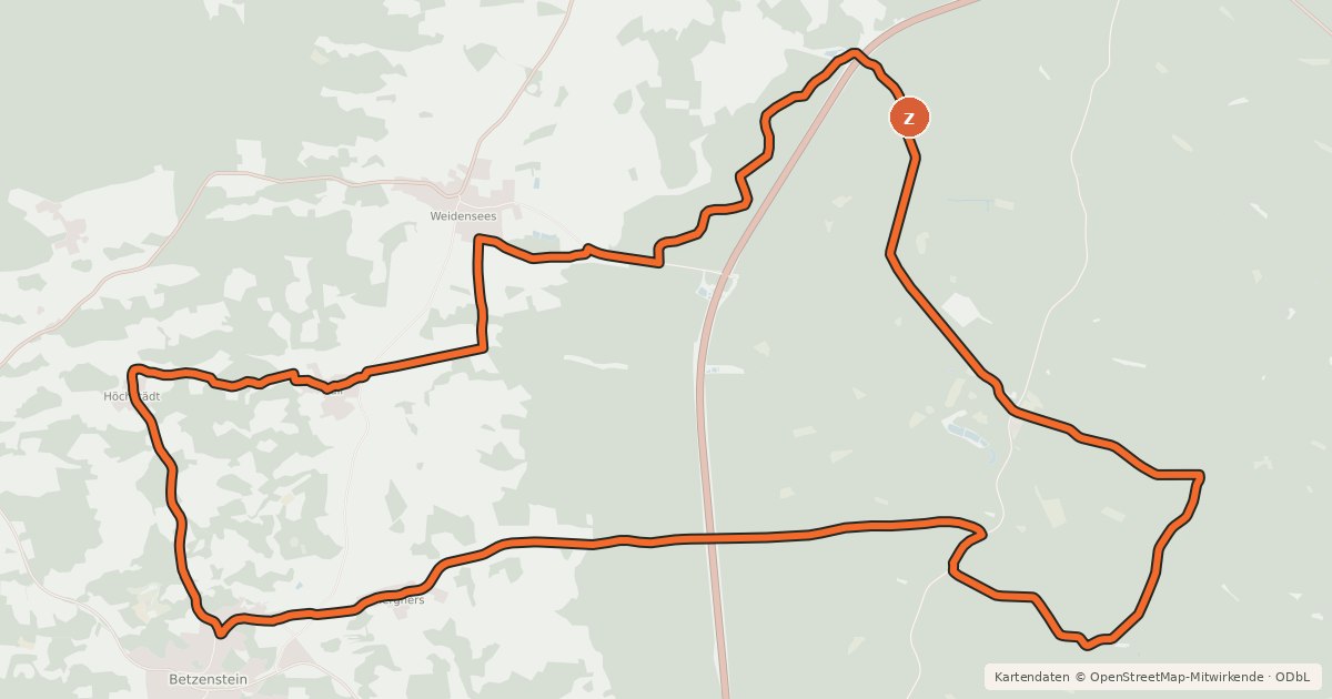 Kartenübersicht der Radroute Radrundweg Bayreuth BT19
