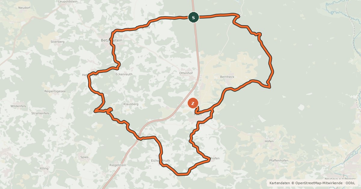 Kartenübersicht der Radroute Radrundweg Bayreuth BT20