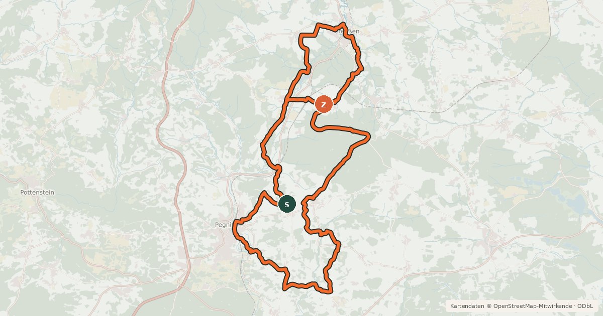 Kartenübersicht der Radroute Radrundweg Bayreuth BT21