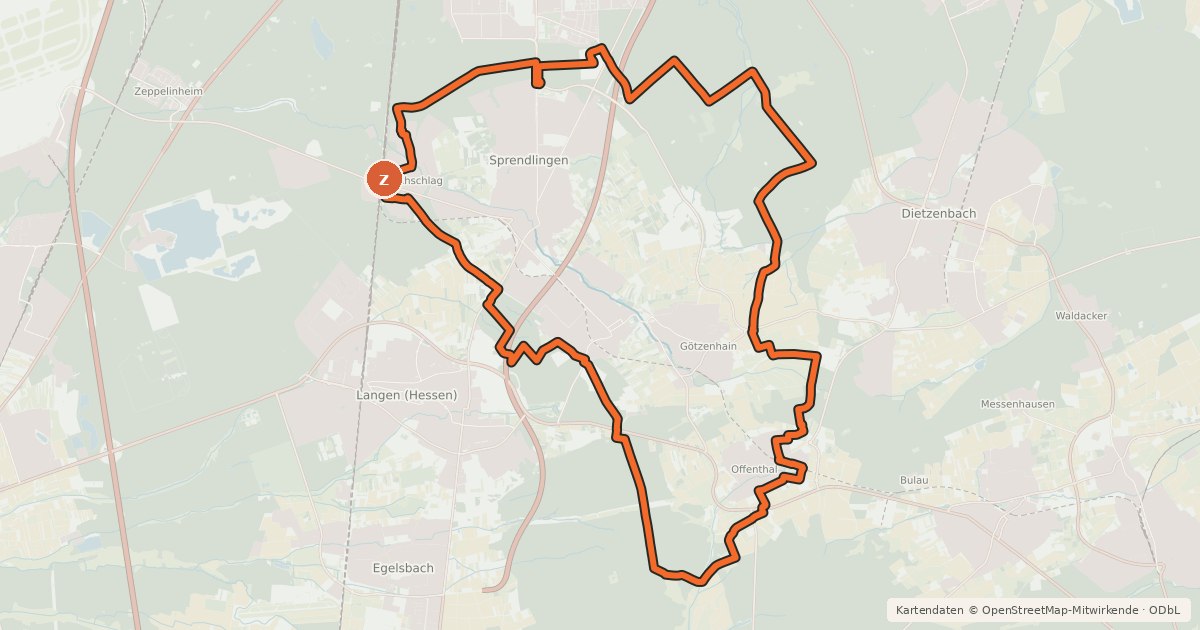 Kartenübersicht der Radroute Radrundweg Dreieich