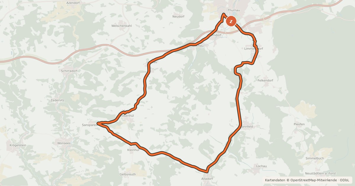 Kartenübersicht der Radroute Radrundweg Kulmbach KU11