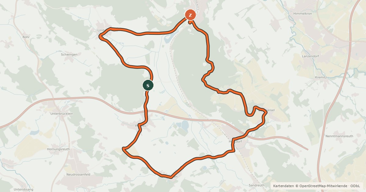 Kartenübersicht der Radroute Radrundweg Kulmbach KU13