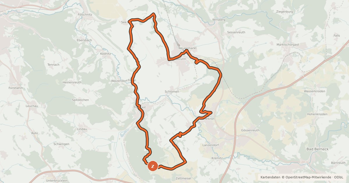 Kartenübersicht der Radroute Radrundweg Kulmbach KU14