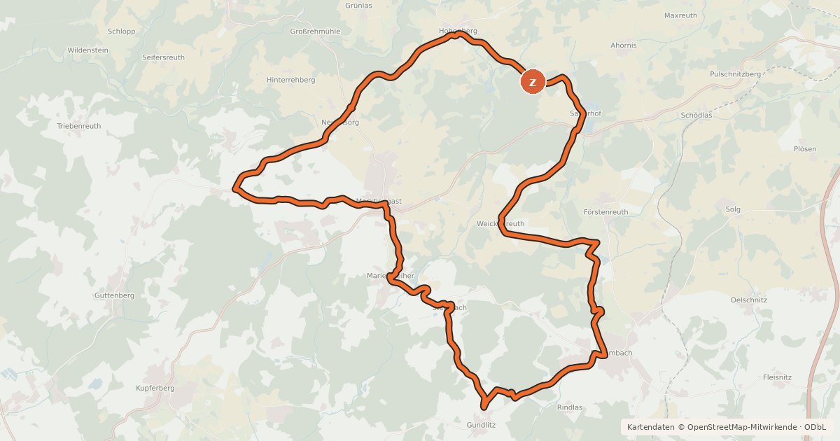 Kartenübersicht der Radroute Radrundweg Kulmbach KU4