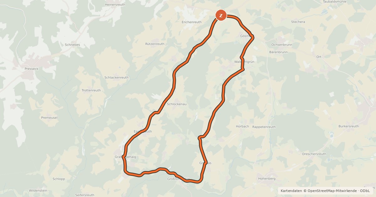 Kartenübersicht der Radroute Radrundweg Kulmbach KU5