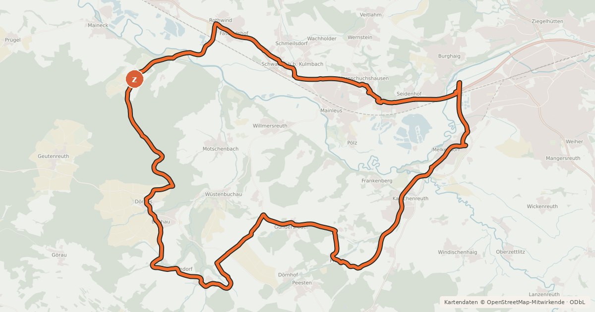 Kartenübersicht der Radroute Radrundweg Kulmbach KU9