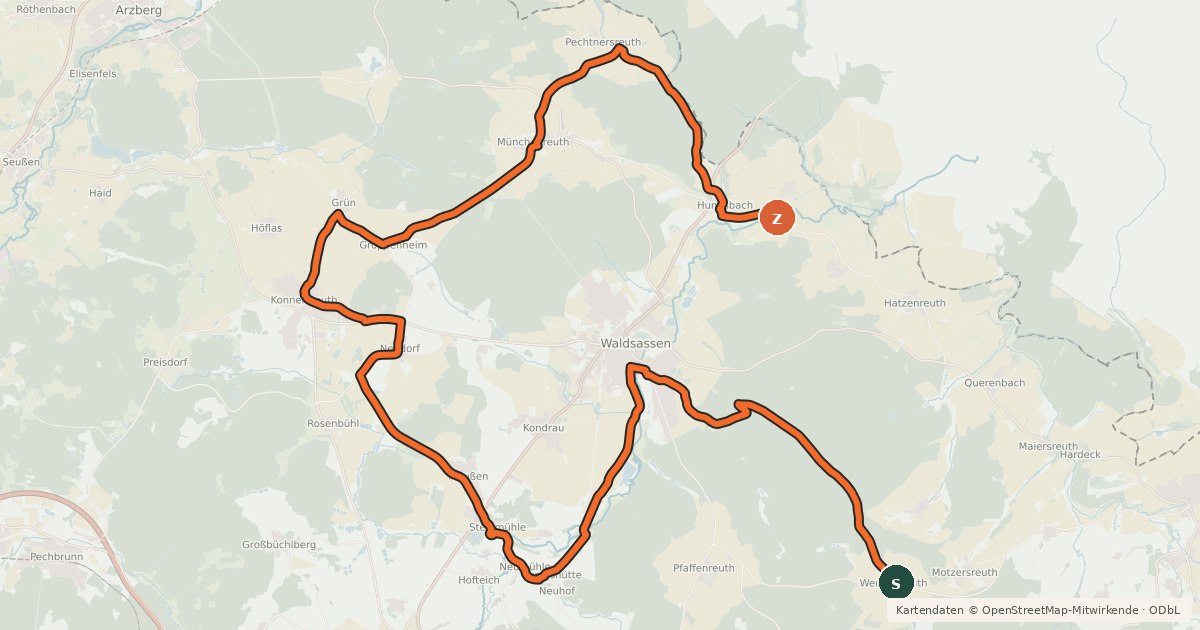 Kartenübersicht der Radroute Radrundweg Lkr. TIR 7