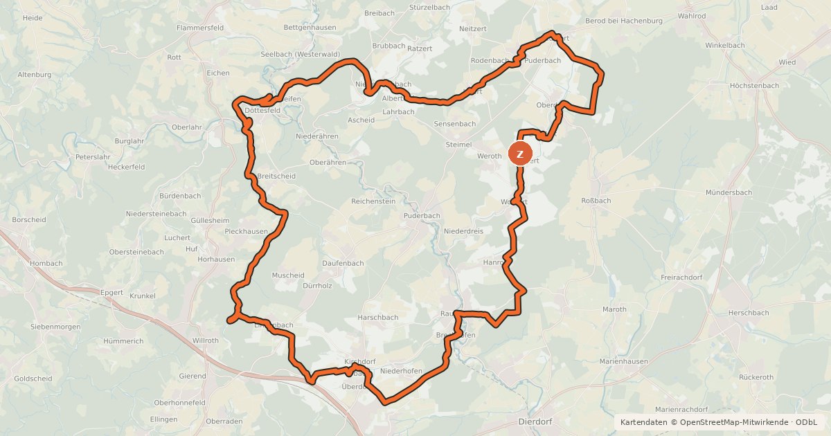 Kartenübersicht der Radroute Radrundweg Puderbacher Land