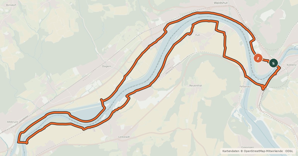 Kartenübersicht der Radroute Radrundweg Rheinlandschaft