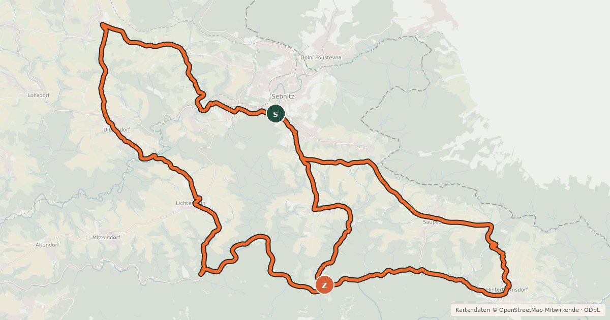 Kartenübersicht der Radroute Radrundweg Sebnitz/Kirnitzschtal