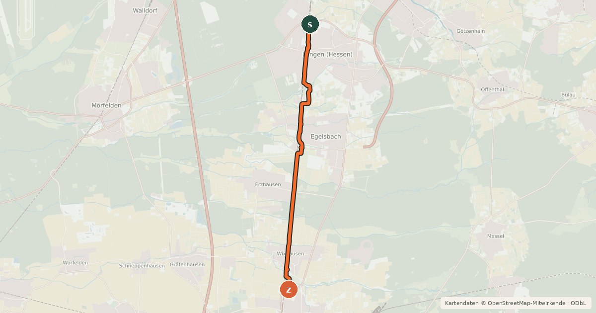 Kartenübersicht der Radroute Radschnellweg Frankfurt - Darmstadt