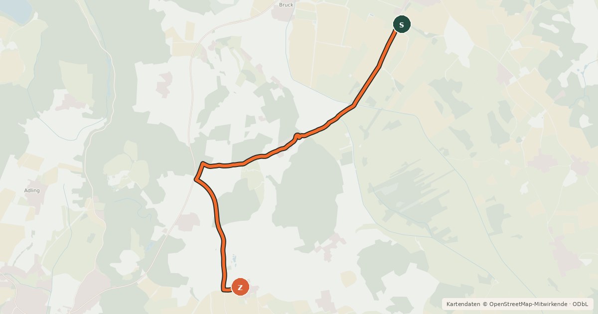 Kartenübersicht der Radroute Radtour 09 - Um das Brucker Moos, LKR Ebersberg