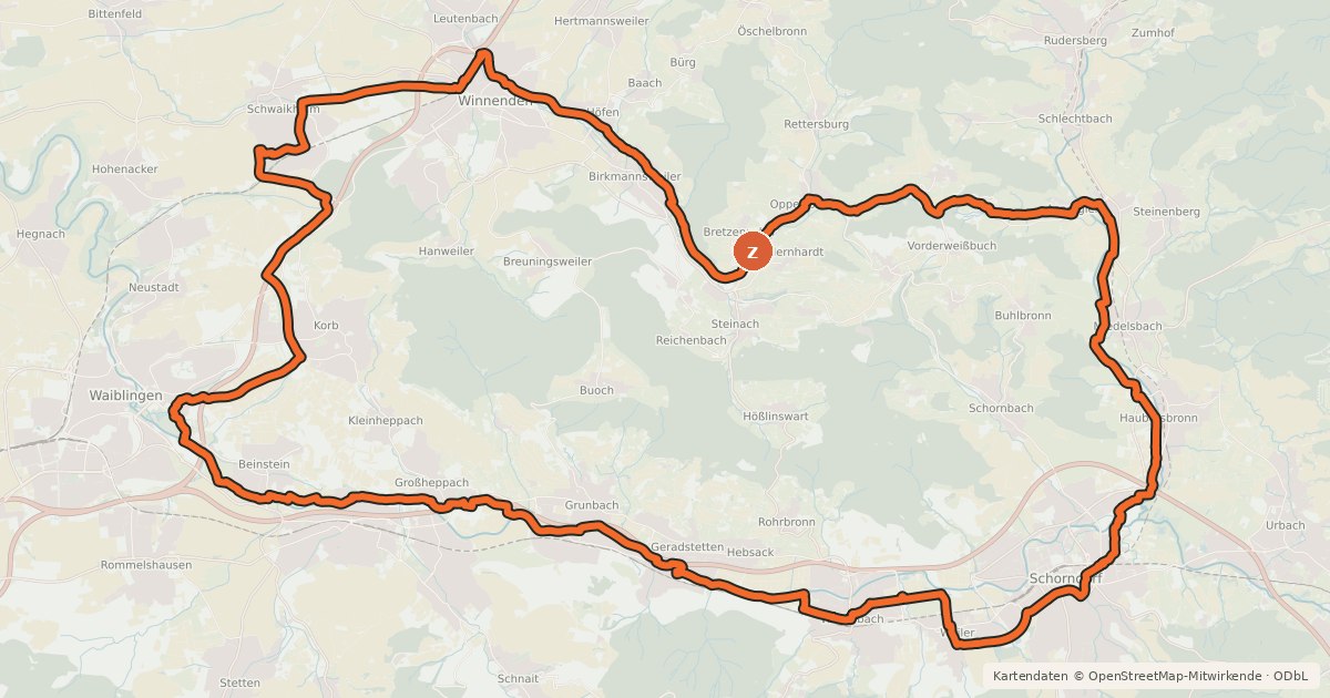 Kartenübersicht der Radroute Radtour Berglen-Remstal