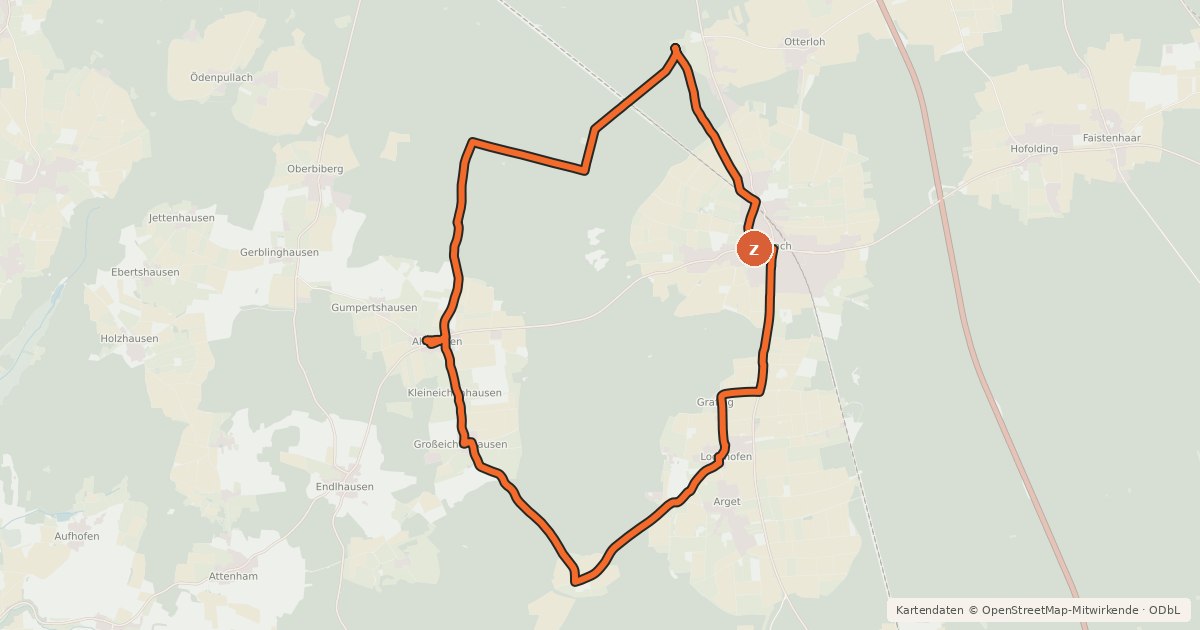 Kartenübersicht der Radroute Radtour Kapellen und Kirchen Sauerlach
