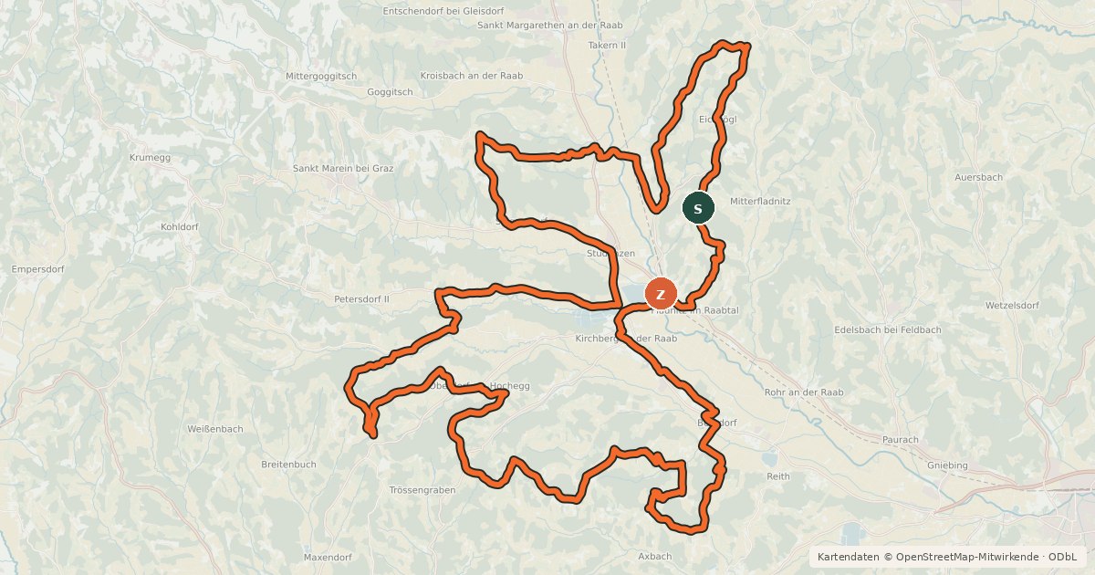 Kartenübersicht der Radroute Radtourvital sportlich