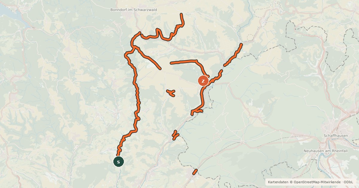 Kartenübersicht der Radroute Radverkehrsnetz BW, Landkreis Waldshut