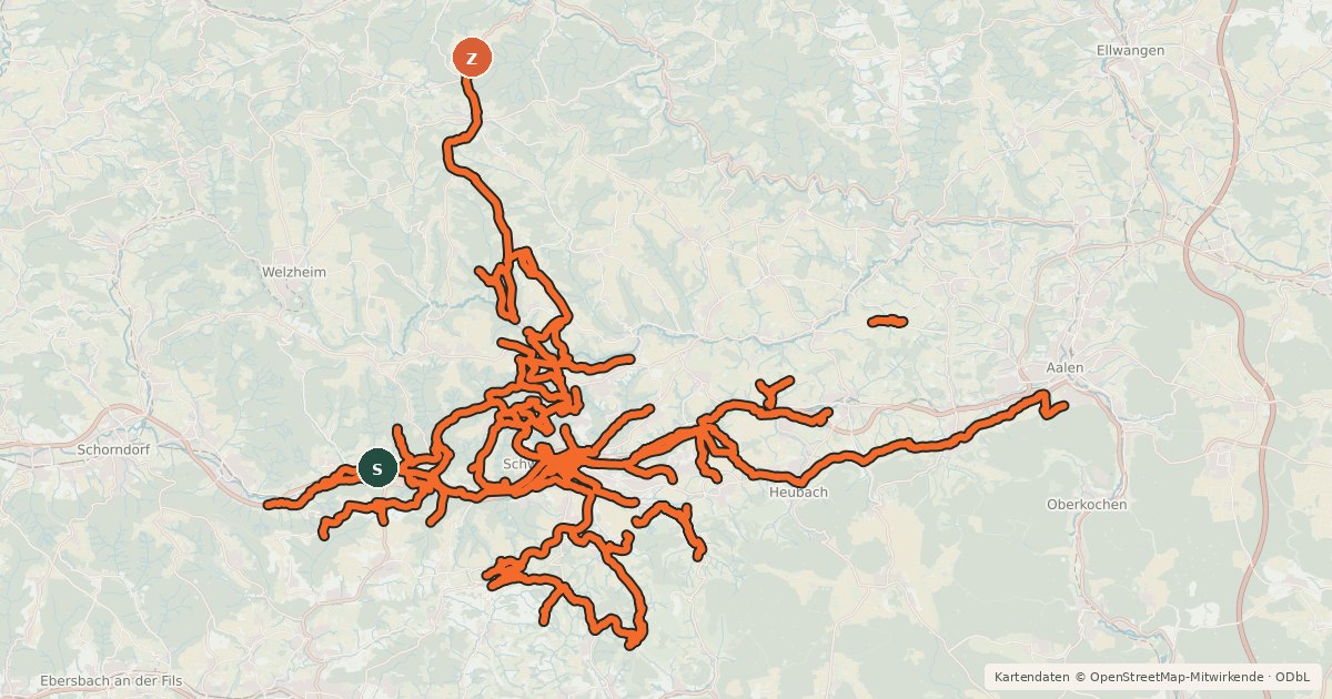 Kartenübersicht der Radroute Radverkehrsnetz BW, Ostalbkreis