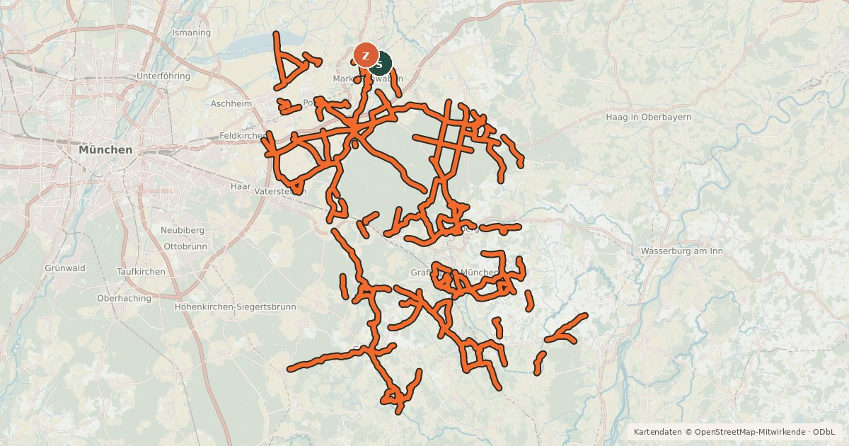 Kartenübersicht der Radroute Radverkehrsnetz des Landkreises Ebersberg