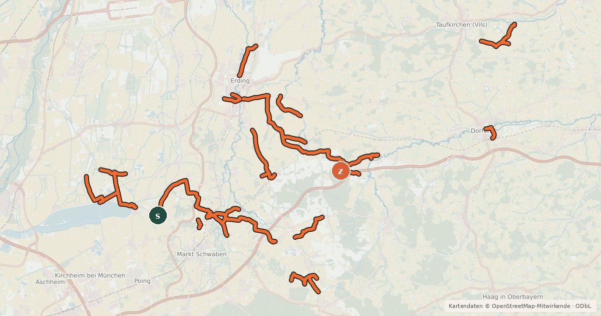 Kartenübersicht der Radroute Radverkehrsnetz des Landkreises Erding