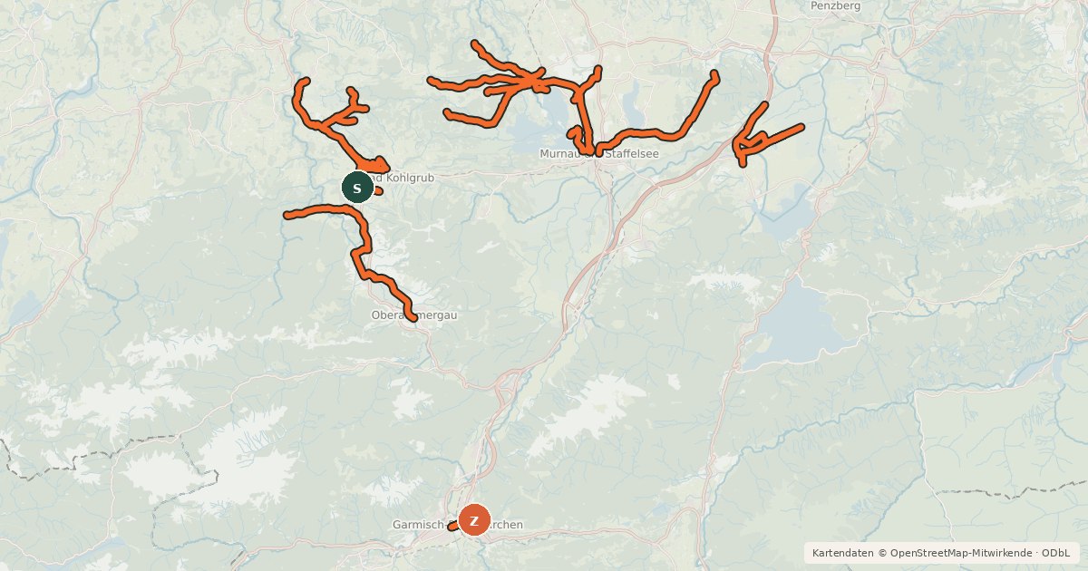 Kartenübersicht der Radroute Radverkehrsnetz Kreis Garmisch-Partenkirchen
