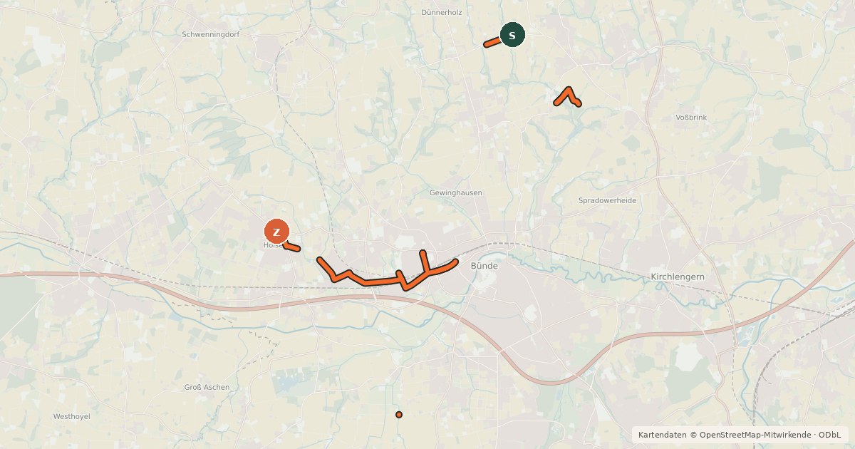 Kartenübersicht der Radroute Radverkehrsnetz Kreis Herford, Bünde