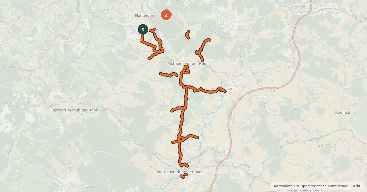 Kartenübersicht der Radroute Radverkehrsnetz Kreis Rhön-Grabfeld